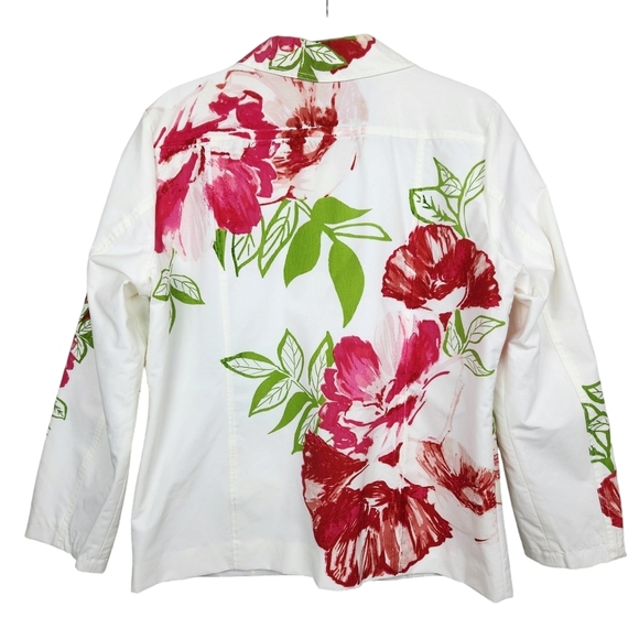 Chico's White Pink Floral Button Up Blazer Jacket Women's Size Large - Picture 5 of 10